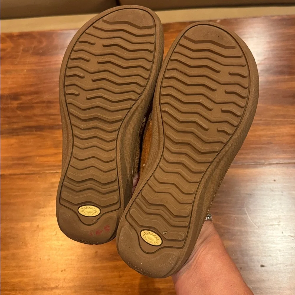 UGG Layback Flip Flop Suede Chestnut Brown Tan Kids Size 3 Sandal Shearling